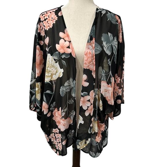 Unbranded Blue Pink Gray Floral Sheer Kimono Style Jacket No Size EUC - Picture 1 of 4